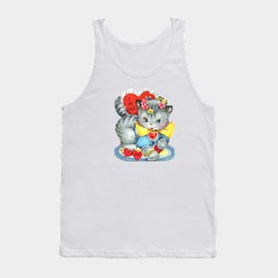 Cute Kitten Valentine Flower Crown Hearts Bow Tank Top